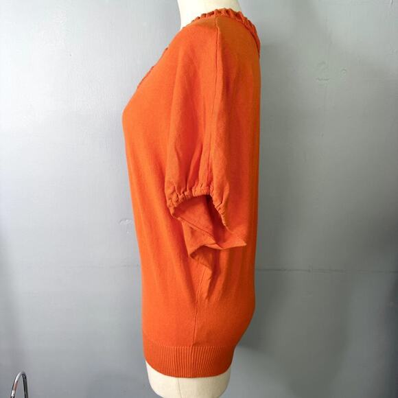Anthro Moth Pullover Dolman Batwing Orange Silk Blend Short Sleeve Sweater Sz M - Picture 5 of 11